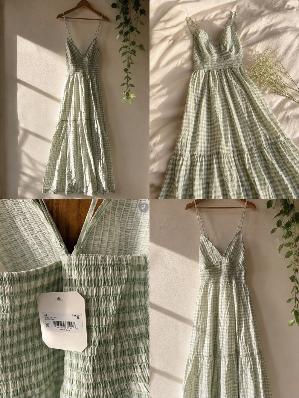 Altar'd State Sage Green Gingham Maxi Dress - Picture 3 of 3